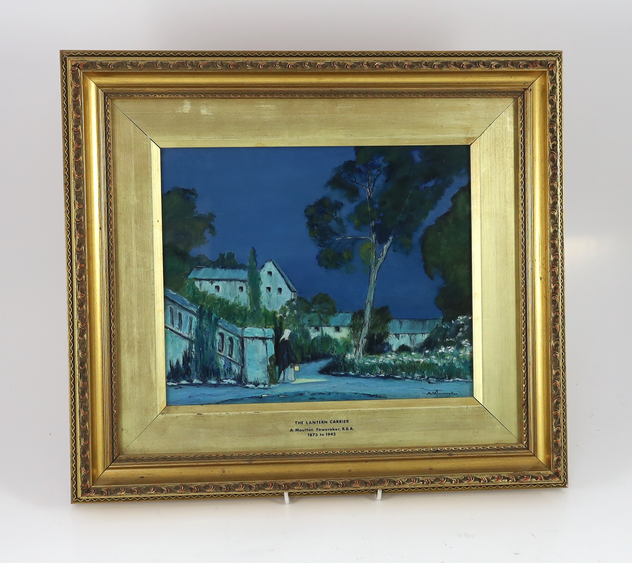 Albert Moulton Foweraker (1873-1942), The Lantern Carrier, oil on board, 24 x 30cm.